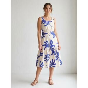 Willow Kate Cream/Blue Tiered Sleeveless Midi Dress, size S